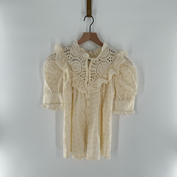House Of Harlow 1960 Cream Ivory Delicate Eyelet Lace Babydoll Top Size Medium - Picture 2 of 9